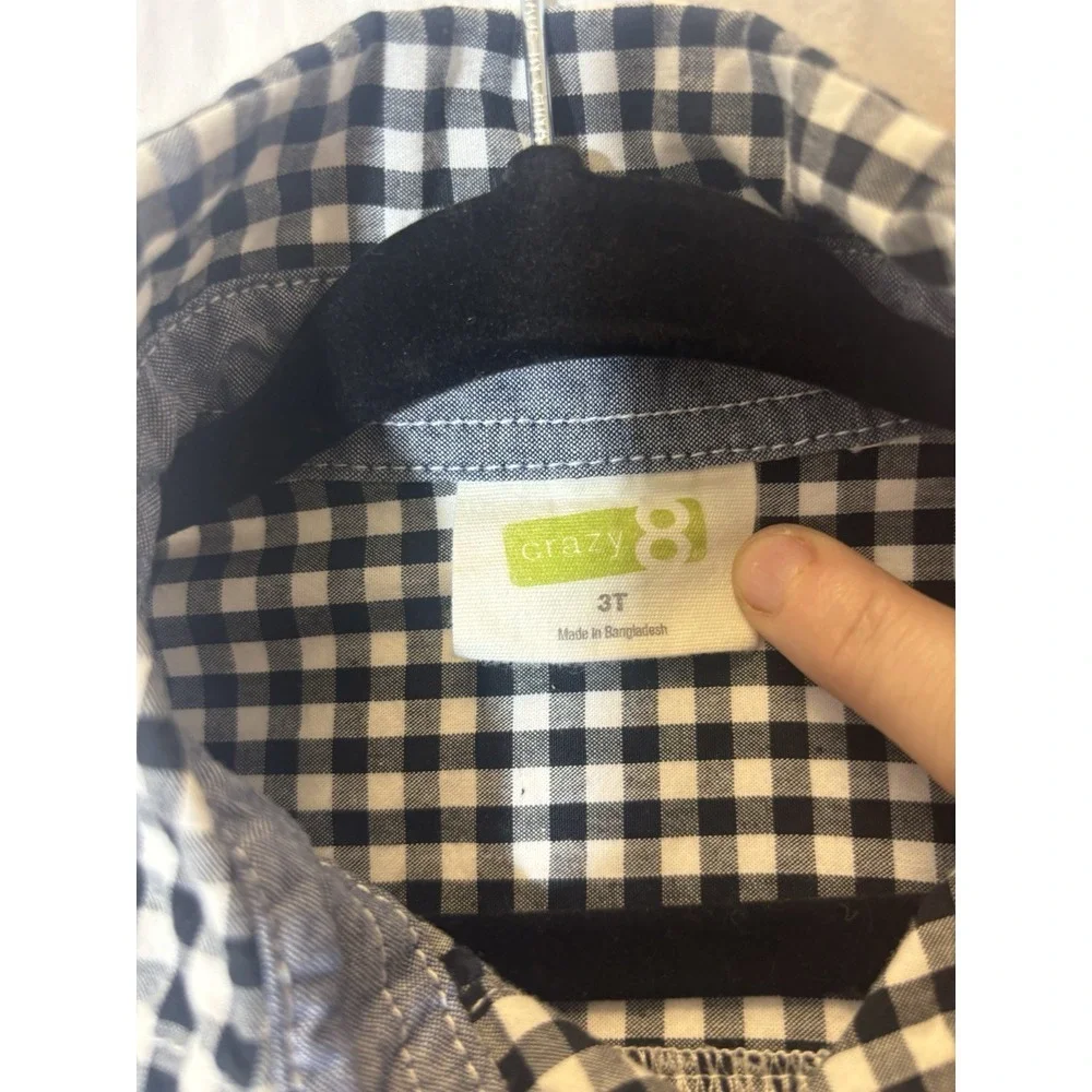Crazy 8 Button Down Plaid Shirt Boys Size 3T Long‎ Sleeve Blue White Y8